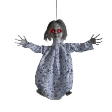 Halloween Animated Ghost Doll, Voice-Activated Hanging Zombie Baby with Creepy Sounds & Glowing Eyes – Compatible with Haunted House, Porch, Lawn