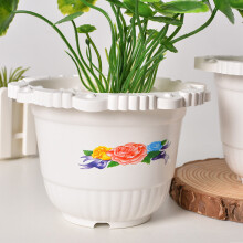Vaso da fiori in plastica bianca da 0,5 litri con bordo in pizzo rinforzato, fioriera decorativa in stile romano per piante da interno e decorazioni