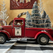 Vintage Red Pickup Truck Christmas Table Decor with Lighted