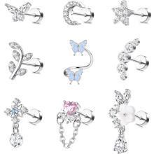 stuks 16G kraakbeenpiercing oorbellen, helix oorbellen voor vrouwen, roestvrijstalen helix piercing sieraden, blad- en vlinderoorstekers, platte