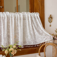 Green Lace Sheer Valance with Leaf Embroidery 39x18 inch