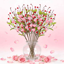 stuks Valentijnsdag hartvormige bessenstelen – kunstbloemen voor vaas, tafel en huisdecoratie (rood/wit/roze), passend bij huisdecoratie