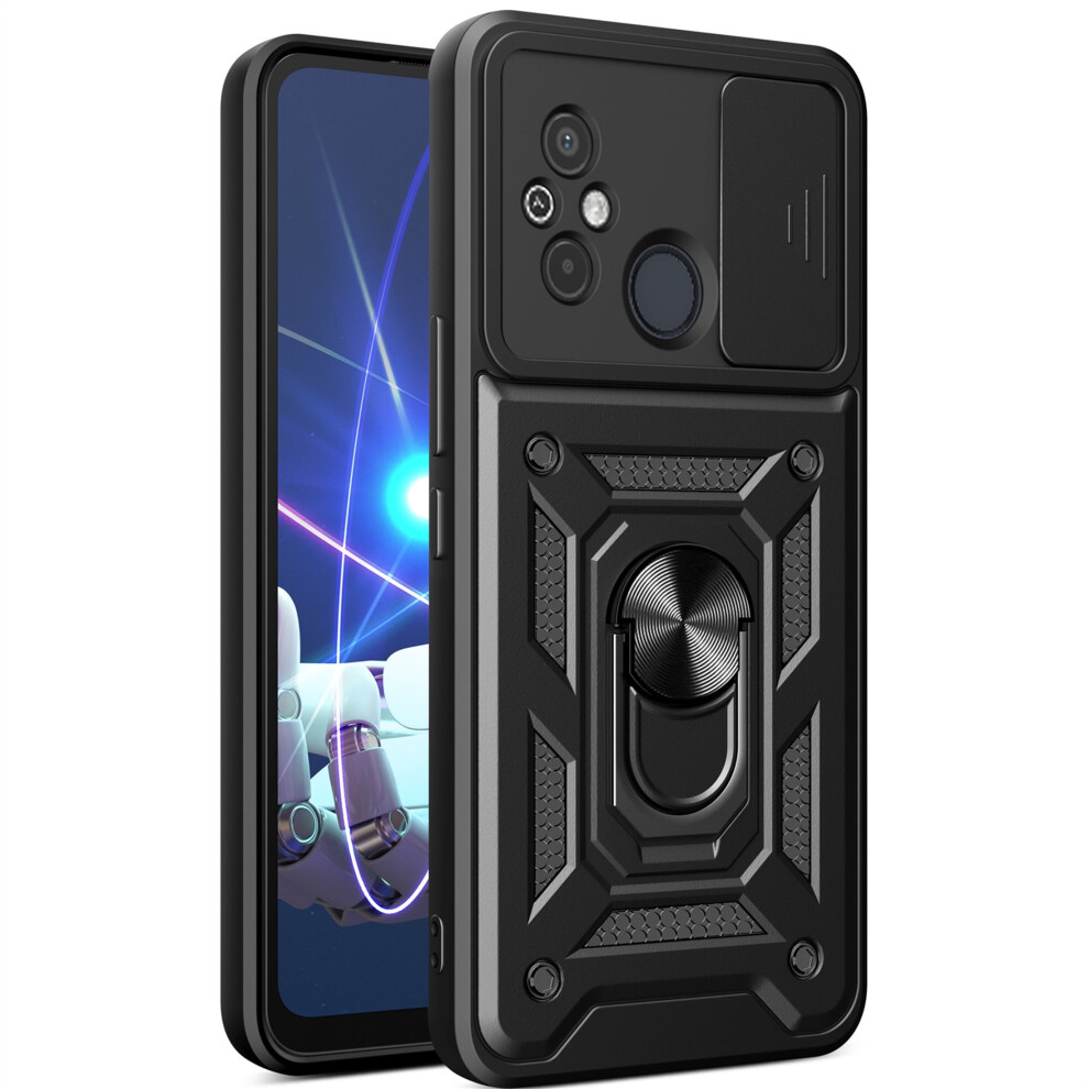 Military-Grade Drop-Proof Case With Slide Camera Cover & Ring Kickstand For Compatible With Xiaomi Redmi 12C 4G / Redmi 11A 4G Â Black 9365509225783