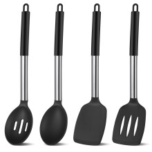 4-Piece Heat-Resistant Silicone Cooking Spatulas & Spoons Set – Non-Stick, Large Utensils for Mixing, Serving, Draining