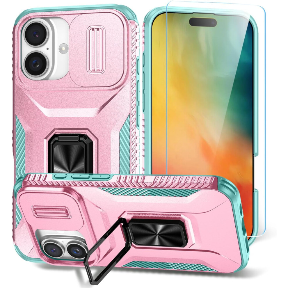 Iphone 16 Plus Case With Hd Screen Protector, Slide Camera Cover, Rotated Ring Kickstand Â Military-Grade (6.7") 9479868909199
