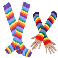 Chaussettes hautes arc-en-ciel colorées, chaussettes de danse mignonnes montantes, mitaines rayées, cadeaux de Noël, costume de cosplay
