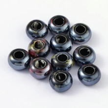 20pcs Handmade Porcelain European Beads Glazed Rondelle Large Hole Charms 15mm-Dark Slate Gray