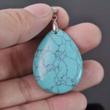2pcs Natural Stone Gemstone Charms Pendants lot for Jewelry Necklace Making-Flat Teardrop (Turquoise) 50mm