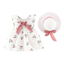 KDFJPTH Baby Girls Suspenders Princess Dress Cute Sweet Cherry Polka Dot Hat Print Summer Beach Sleevelss Dresses With Hat