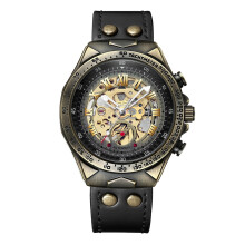 Automatic Mechanical Watch for Men: Vintage Embossed Case Roman Numeral Mechanical Dial 36-hour Power Reserve Leather Strap Watch