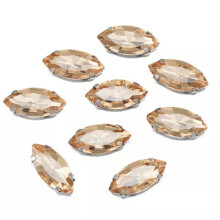 Eye Rugby Shape Sew on Flatback Crystal Glass Rhinestones Claw Up Craft Beads-4x8mm 50pcs-Champagne