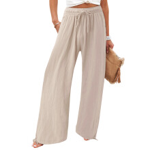 Women's cotton and linen leggings, high-waisted,-Apricot XL