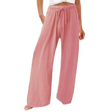 Women's cotton and linen leggings, high-waisted,-peach M