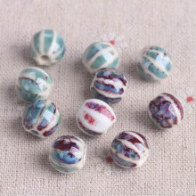 10pcs Round Pumpkin Shape 10mm Handmade Flambed Ceramic Porcelain Loose Beads-Cyan