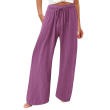 Women's cotton and linen leggings, high-waisted,-Fuchsia M