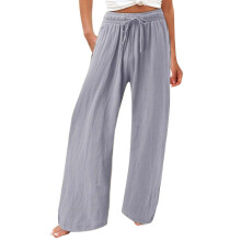 Women's cotton and linen leggings, high-waisted,-Light Gray S