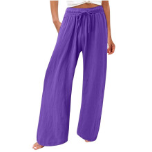 Women's cotton and linen leggings, high-waisted,-Purple XXXL