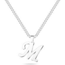 A-Z Letter Necklace for Men & Women, Stainless Steel Cuban Chain Monogram Pendant Jewelry Gift (20+2")