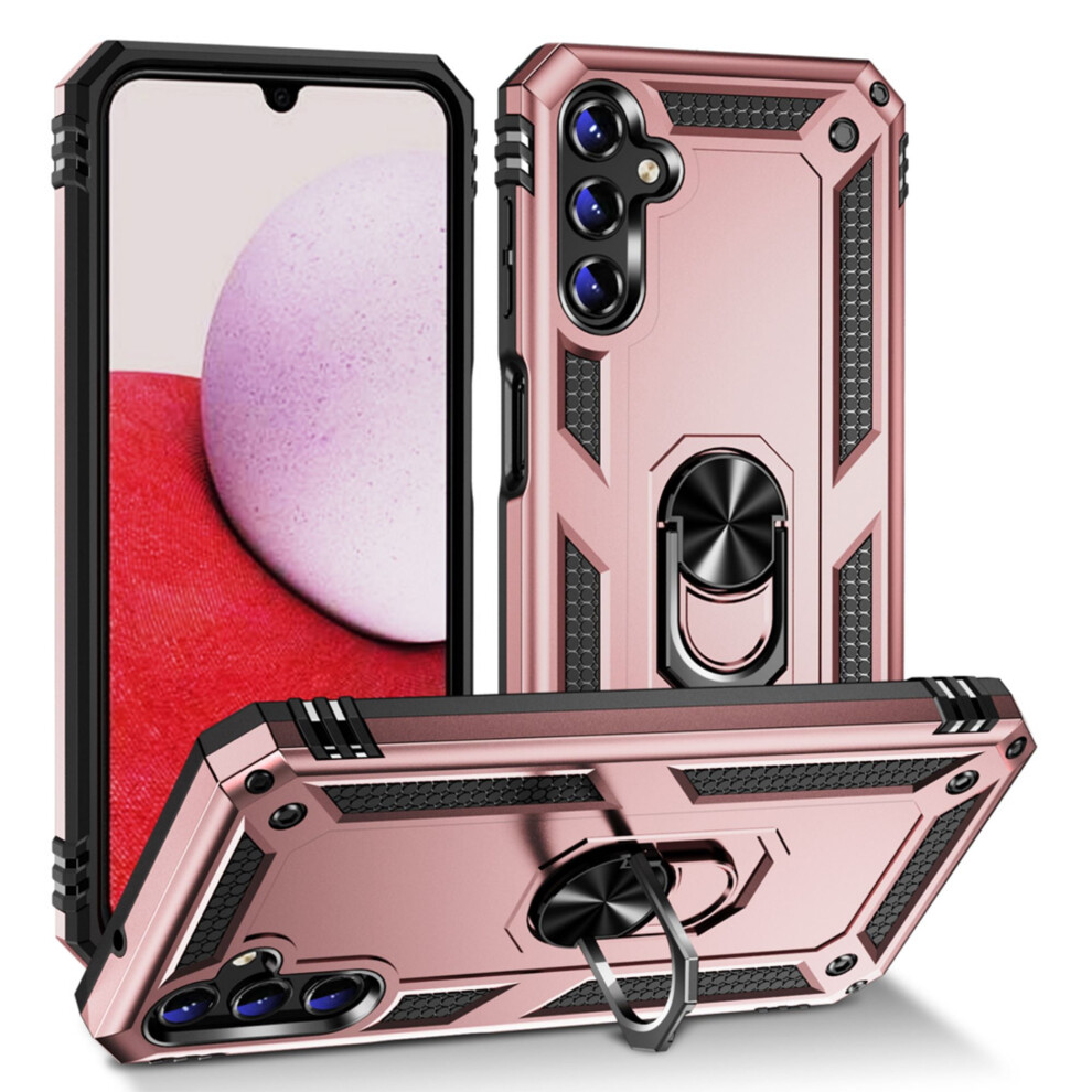 Compatible With Samsung Galaxy A14 5G Case, Military-Grade Shockproof Cover With 360 Rotating Kickstand - Rose Gold 9365509650769