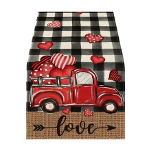 Wadada Watercolor Buffalo Plaid Hearts Table Runner, Valentine's Day Wedding Anniversary Decor, 13x72 Inch