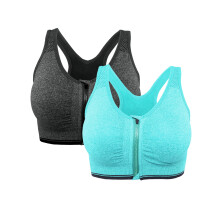 Women's Sports Bra, 2 pack Front Zipper Closure Sports Bra Racerback Workout Bras, Removable Pad Tank Top Yoga Sports Bra Zip Front Sports Bra