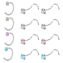 12Pcs/Set 20g C Shaped Nose Ring Piercing Round Zirconia Nostril Piercing Nose Bone/L Shaped/Nose Screw Nose Stud Piercing