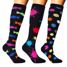 iOPQO 3 Pairs Compression Socks for Women, Travel Compression Socks for Women, Running Compression Socks, Knee High Socks, Workout Socks, Hot Pink S