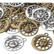 Large Sun Pendants Silver Bronze Sun and Moon Celestial Charms Open 30mm 50pcs