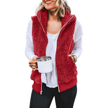 Puffer Vest Women Vests for Women 2024 Women's Solid Color Fashion Casual Sleeveless Pocket Zipper Coat Cropped Puffer Vest, Red S