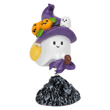 Figurka z miotłą na Halloween – Upiorna figurka z żywicy, urocza, zabawna ozdoba na werandę, do wnętrz i na biurko, 4,61 x 2,36 x 5,04 cala