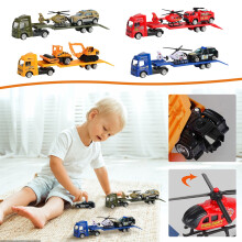 Reibungsbetriebenes Konstruktionsspielzeug-Set: Bagger und Pritschenwagen im Maßstab 1:64 für Kinder ab 3 Jahren, ABS + Aluminium, Schiebe- und