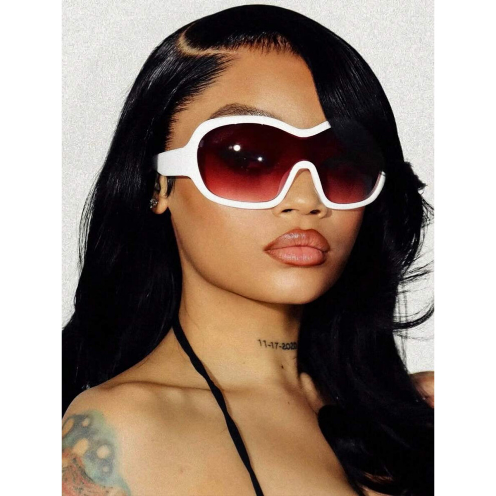 Oversized Full Face Shield Sunglasses, Uv-Protected Futuristic Y2k Mirror Glasses For Festivals, Beach & Travel Â Compatible With All Faces 9340959292363