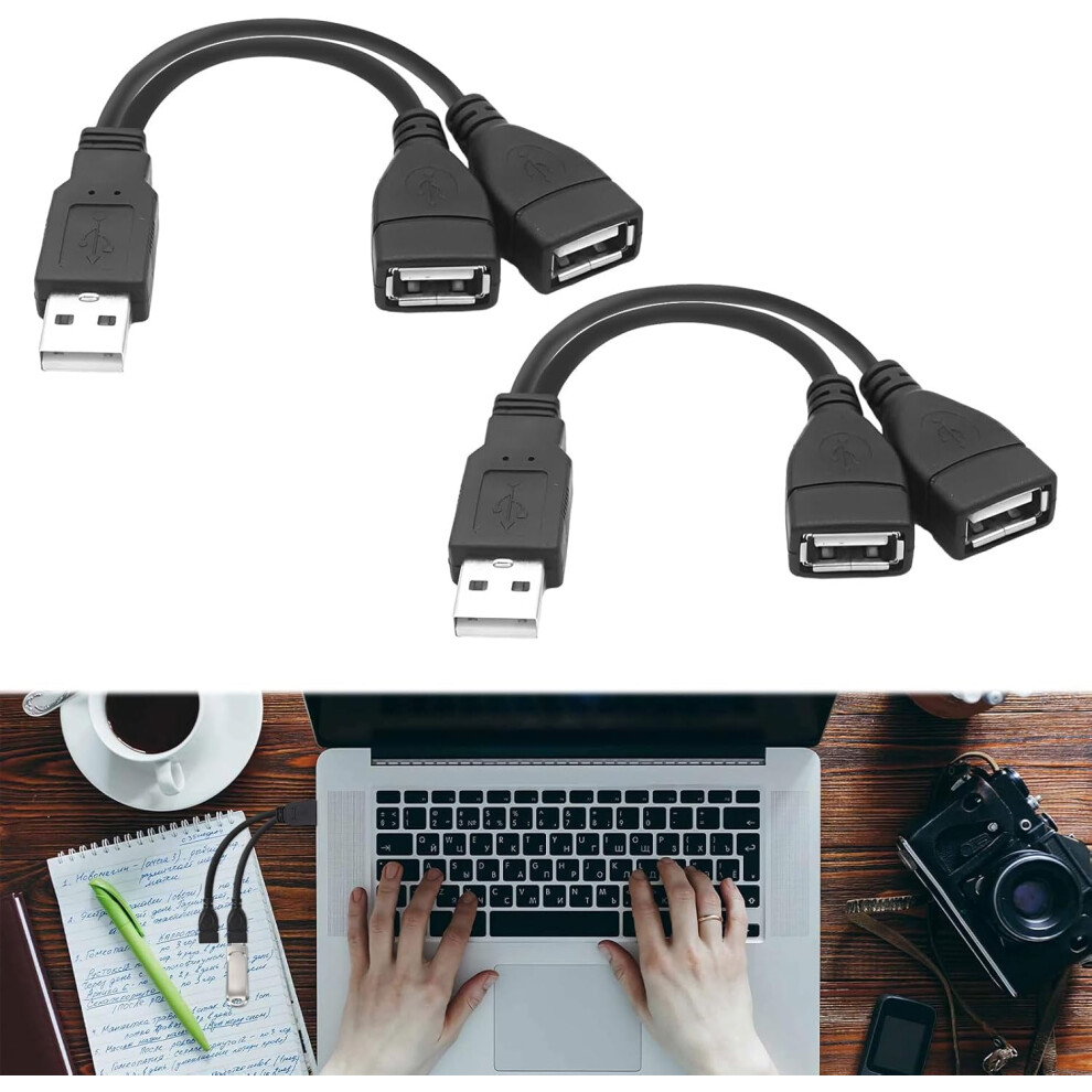 2Pcs Usb Splitter 2-Port Female To Male Cable, Dual Usb Adapter For Charging & Syncing Â Compatible With Laptop, Phone, Tablet Black 9340959228782