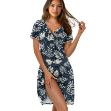 Women's Short Sleeve Sleep Shirt, Button-Down Nightgown, Palm Leaf Print, Soft Lounge Dress, XS – Compatible with Indoor Wear