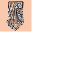 1pc Large Square Polyester Satin Head Scarf Leopard Print Printed Hair Bandanas for Women Sandy Brown 900x900mm