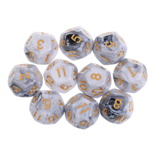 10pcs 12 Sided Dice D12 Polyhedral Dice for Table Games, White Gray, 12mm 1