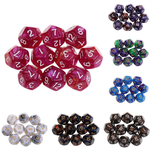 10pcs 12 Sided Dice D12 Polyhedral Dice for Table Games, White Gray, 12mm 2
