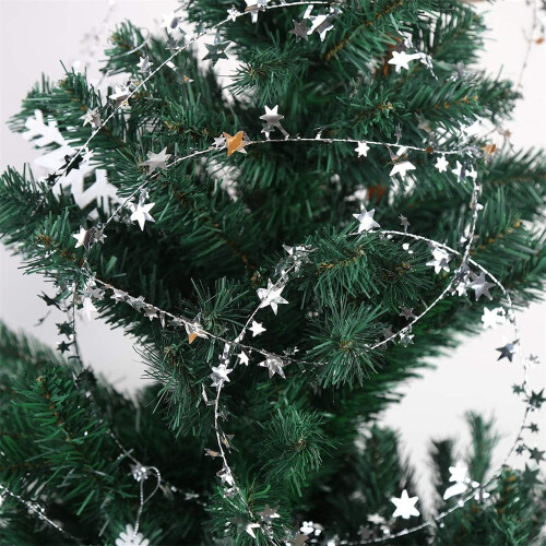 Sparkly Star Tinsel Garland Wired 7.5m Silver 2 Rolls 1