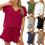Women's Solid Lounge Set Short Sleeve Drawstring Shorts 4
