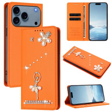 RFID-Blocking Ballet Girl Flip Wallet Leather Case for compatible with iPhone 17 Pro – Orange, Magnetic Closure & Card Holder