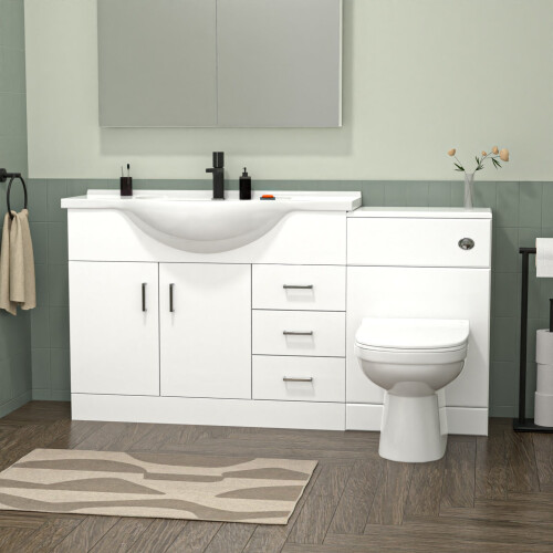 NES Home White 1050mm Freestanding Basin Vanity WC Unit Bath Panel & BTW Toilet 2