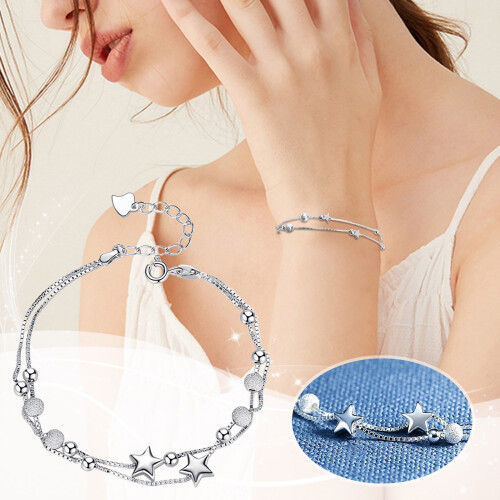 Heart Charm Bracelet 925 Sterling Silver One Size 2