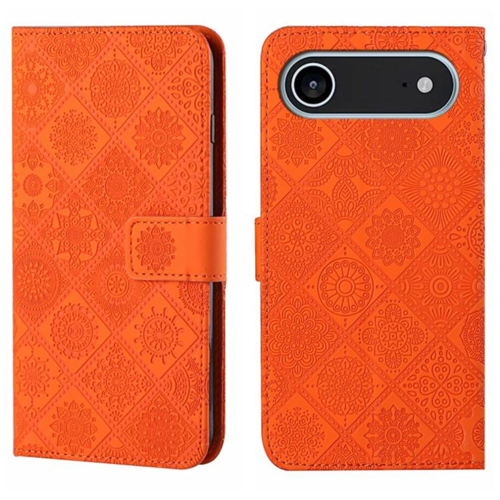 Pu Leather Flip Wallet Case With Strong Magnetic Closure, Card Slots, Embossed Ethnic DesignâCompatible With Iphone Air 6.5" Orange 9009879196211