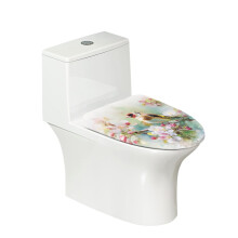 Waschbarer WC-Deckelbezug aus Stretchstoff mit Vogel- und Blumenmuster und elastischen Rändern, passend für runde, ovale und längliche Deckel,