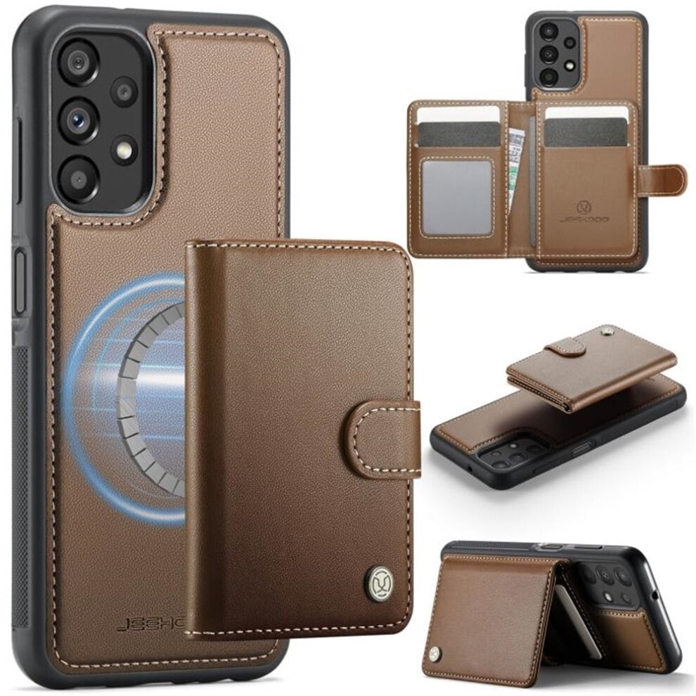Jeehood Rfid-Blocking Case For Samsung Galaxy A53 5G, Magsafe-Compatible 2-In-1 Wallet With Kickstand & Snap Card Holder, Brown