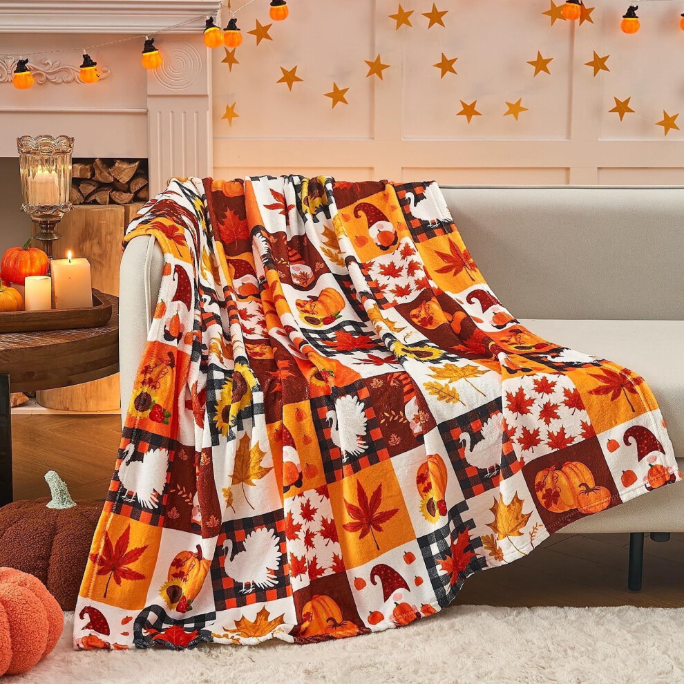 Halloween Throw Blanket – Soft Autumn Leaves & Pumpkin Design, 29"x39", for Kids & Adults