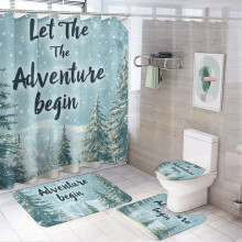 Ensemble rideau de douche aventure avec tapis, couvercle de toilette et