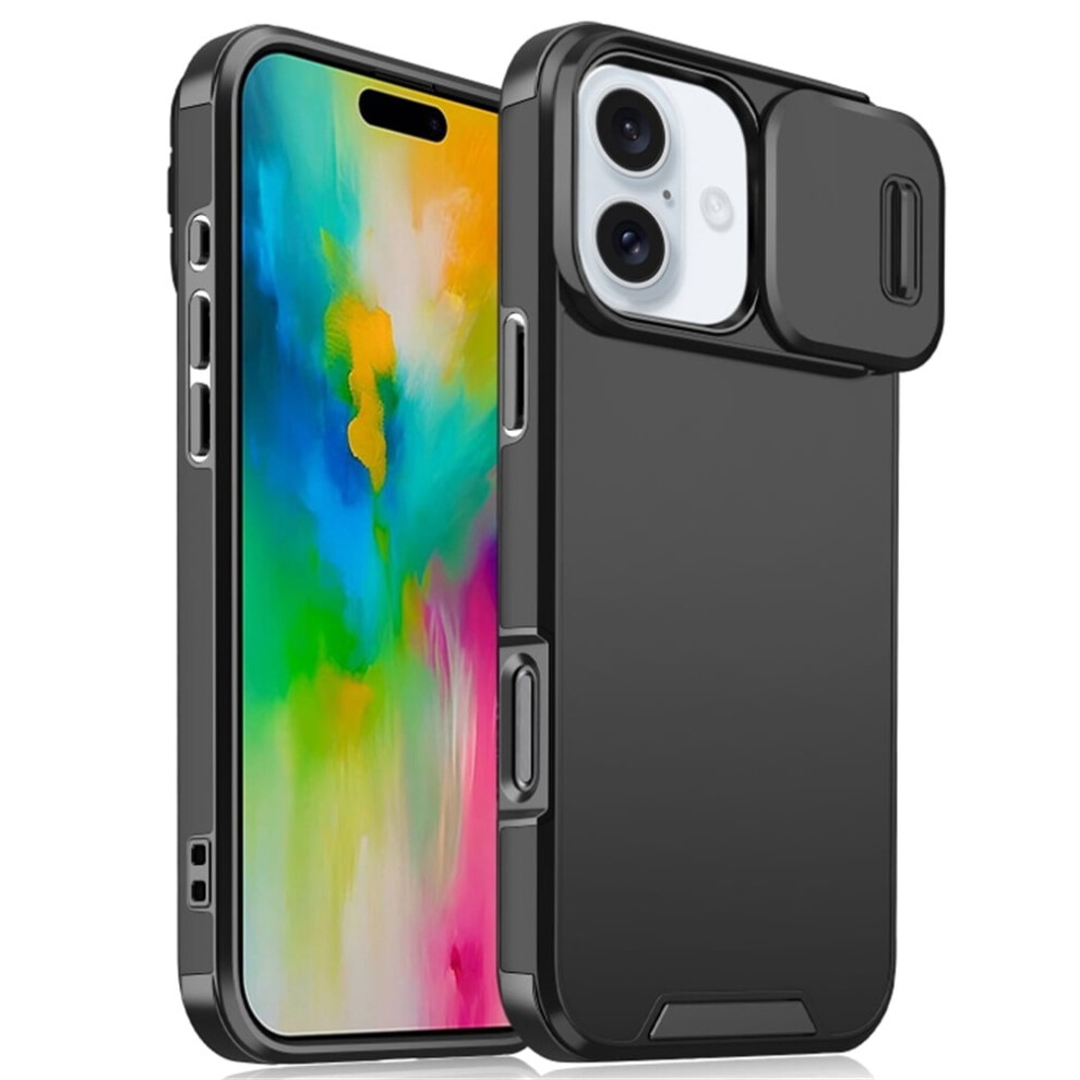 Heavy-Duty Shockproof Case For Iphone 16 6.1-Inch, Compatible With Magsafe, Built-In Slide Camera Cover— Black 9482828641138