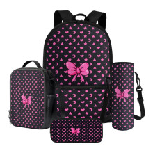 Bow Star Moon Heart Print Backpack Set for Kids – Includes Lunch Box, Book Bag, Pencil Case & Water Bottle Holder, Compatible with Elementary School