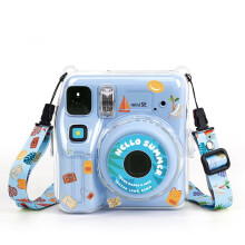 Instax Mini SE gjennomsiktig etui med stropp og klistremerke